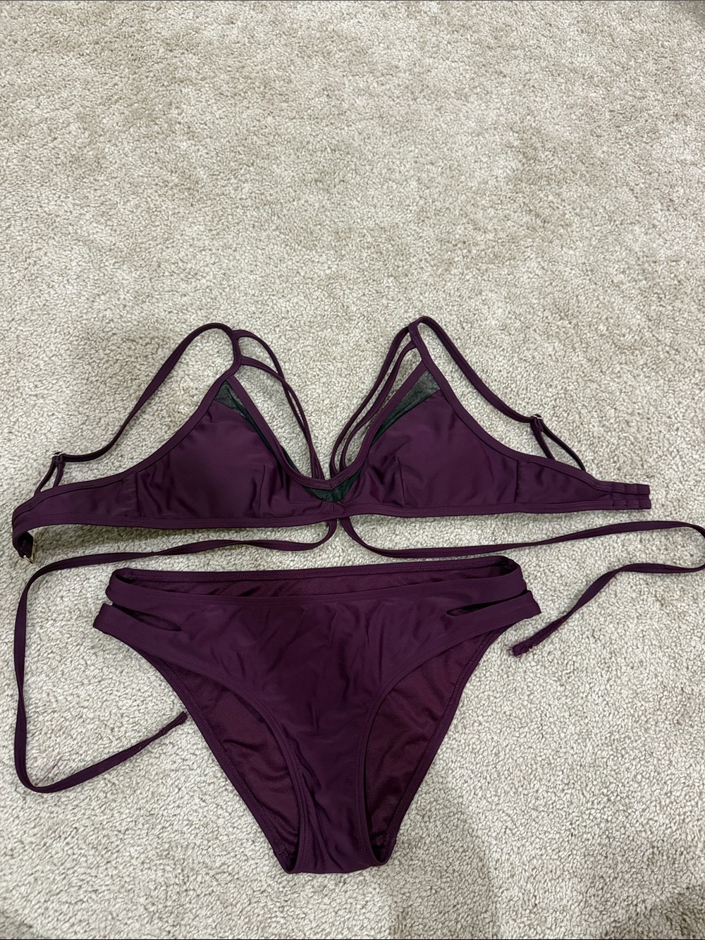 Express Deep Plum Strappy Bikini Set